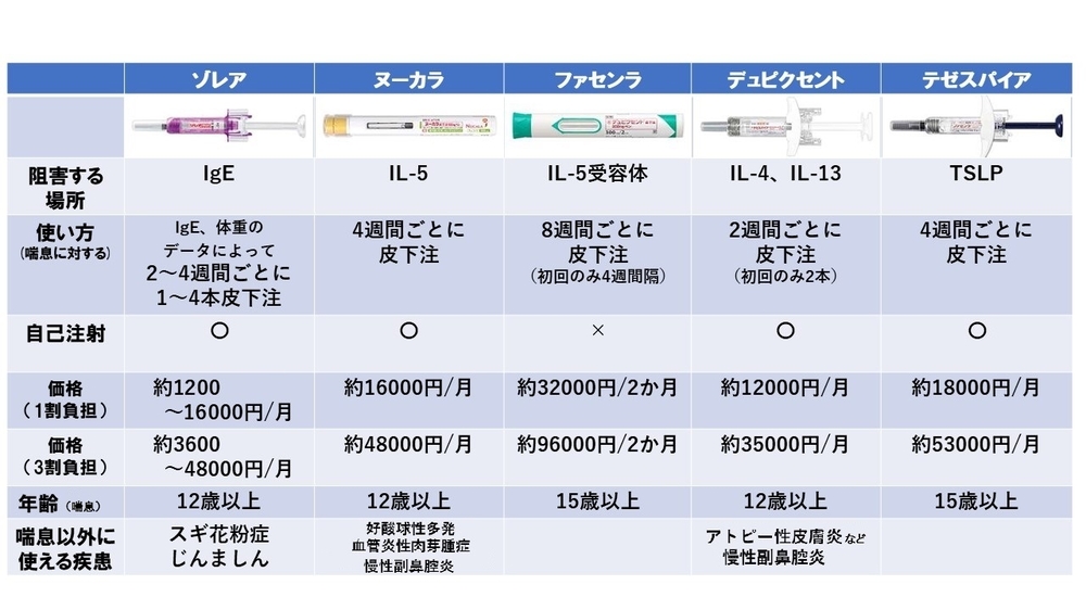 喘息生物学的製剤一覧